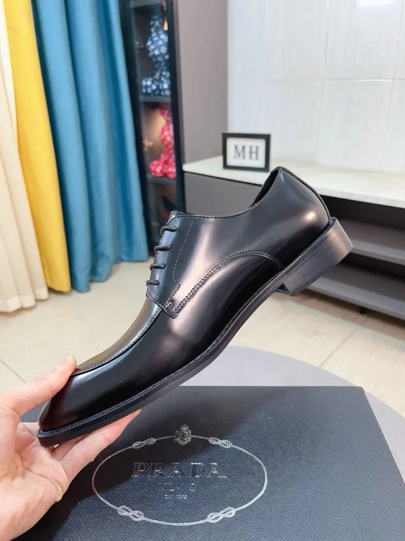 Men's shoes 💰560🌹🌹[Prada leather shoes] Top purchasing agency Original imported Italian custom-made cowhide leather surface, ➕Fully imported water-dyed breathable cowhide lining, original factory special molded sole, super comfortable, size: 38-44